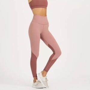 Vuori Color Block Studio Full Length Leggings Women's XL Pink Terra Cotta Brown